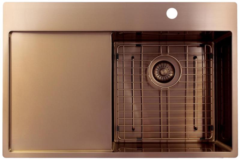 Pure.Sink Exclusivo Kupfer Spülbecken mit Abtropffläche 78x52 cm Tapwing rechts PEX4078RT-62