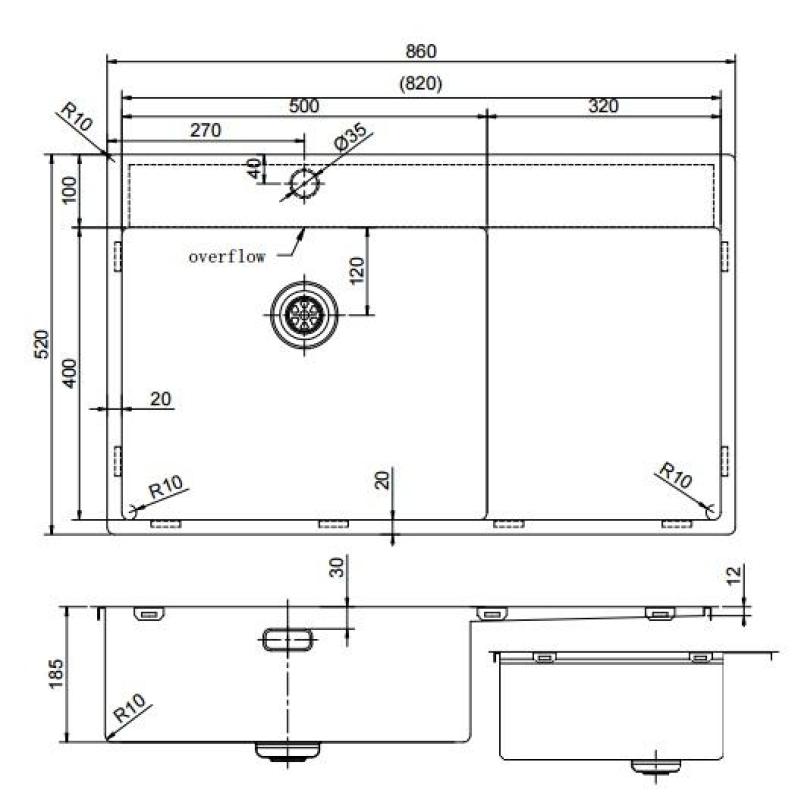 Pure.Sink Exclusivo Edelstahlspüle mit Abtropffläche 86x52 cm Tapwing links PEX5086LT-02