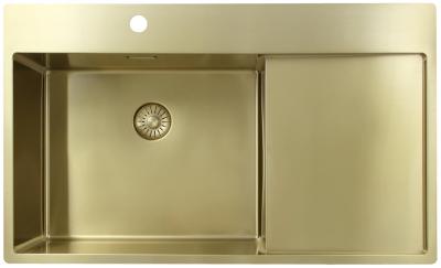 Pure.Sink Exclusivo Goldene Spüle mit Abtropffläche 86x52 cm Tapwing links PEX5086LT-60