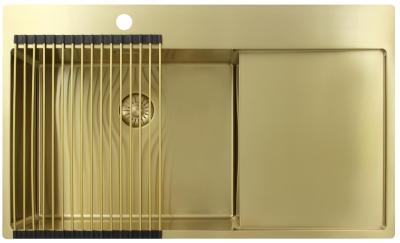 Pure.Sink Exclusivo Goldene Spüle mit Abtropffläche 86x52 cm Tapwing links PEX5086LT-60