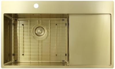Pure.Sink Exclusivo Goldene Spüle mit Abtropffläche 86x52 cm Tapwing links PEX5086LT-60