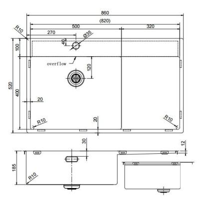Pure.Sink Exclusivo Goldene Spüle mit Abtropffläche 86x52 cm Tapwing links PEX5086LT-60