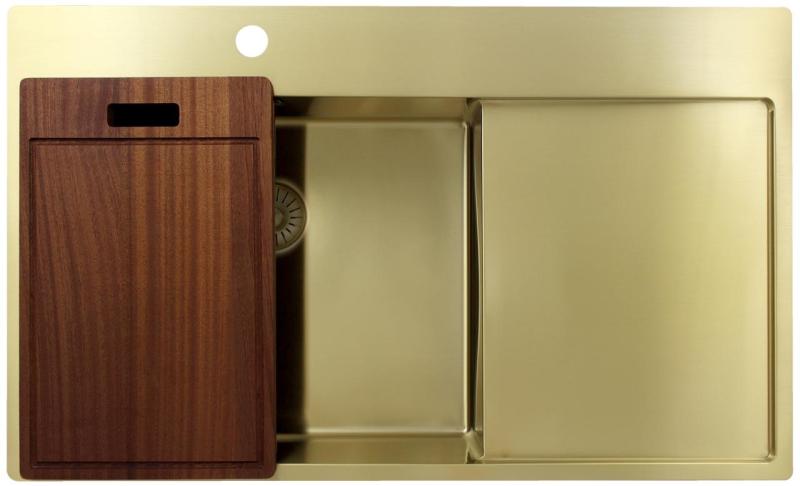 Pure.Sink Exclusivo Goldfarbene Spüle mit Abtropffläche 86 x 52 cm Wasserhahn links PEX5086LT-60