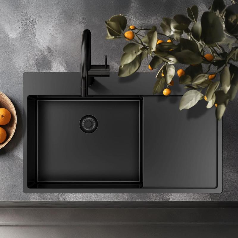 Pure.Sink Exclusivo Gun Metal Spüle mit Abtropffläche 86x52 cm Tapwing links PEX5086LT-61