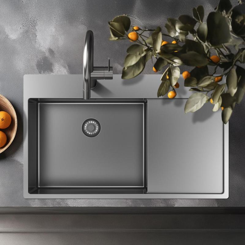 Pure.Sink Exclusivo Edelstahlspüle mit Abtropffläche 86x52 cm Tapwing rechts PEX5086RT-02