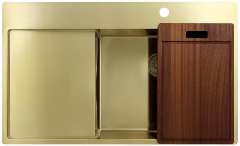 Pure.Sink Exclusivo Goldene Spülbecken mit Abtropffläche 86x52 cm Tapwing rechts PEX5086RT-60