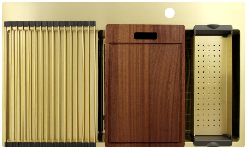 Pure.Sink Exclusivo Goldene Spülbecken mit Abtropffläche 86x52 cm Tapwing rechts PEX5086RT-60