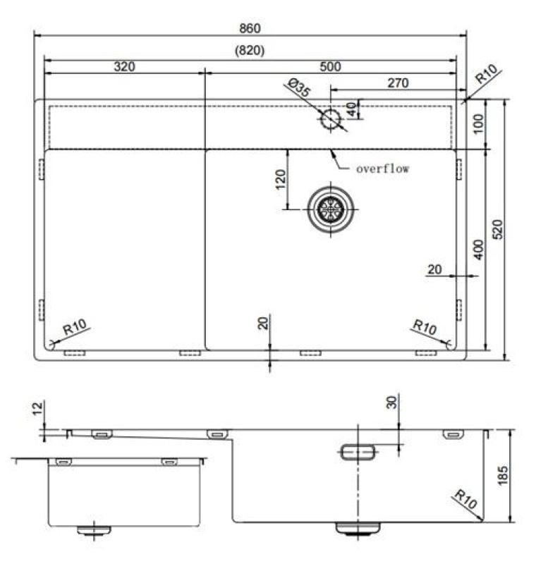 Pure.Sink Exclusivo Goldene Spülbecken mit Abtropffläche 86x52 cm Tapwing rechts PEX5086RT-60