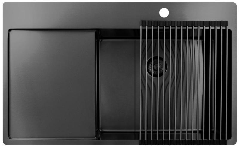 Pure.Sink Exclusivo Gun Metal Spülbecken mit Abtropffläche 86x52 cm Tapwing rechts PEX5086RT-61