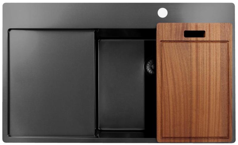 Pure.Sink Exclusivo Gun Metal Spülbecken mit Abtropffläche 86x52 cm Tapwing rechts PEX5086RT-61