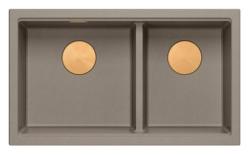 Quadri Newport II Doppelte Taupe Granit Aufbau Spüle 76x45 cm mit Kupferstöpsel 1208971362