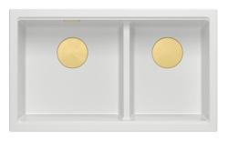 Quadri Newport II Doppelte Weiße Granit-Aufbauspüle 76x45 cm mit Goldenem Stopfen 1208971363