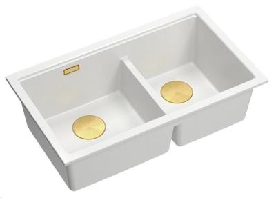 Quadri Newport II Doppelte Weiße Granit-Aufbauspüle 76x45 cm mit Goldenem Stopfen 1208971363