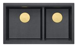 Quadri Newport II Doppeltes Anthrazit Granit Aufbauwaschbecken 76x45 cm mit goldenem Stopfen 1208971364