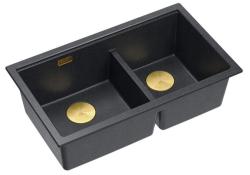 Quadri Newport II Doppeltes Anthrazit Granit Aufbauwaschbecken 76x45 cm mit goldenem Stopfen 1208971364