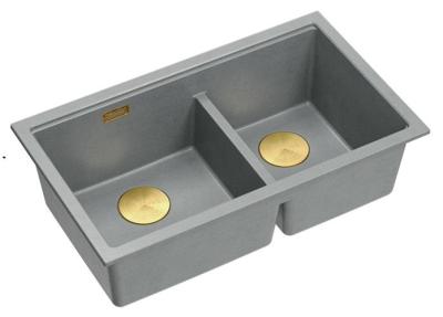 Quadri Newport II Doppelte Graue Granit Aufbau Spüle 76x45 cm mit goldenem Stopfen 1208971365