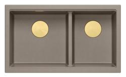 Quadri Newport II Doppelte Taupe Granit Aufbau Spüle 76x45 cm mit Goldenem Stopfen 1208971367