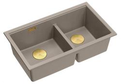 Quadri Newport II Doppelte Taupe Granit Aufbau Spüle 76x45 cm mit Goldenem Stopfen 1208971367