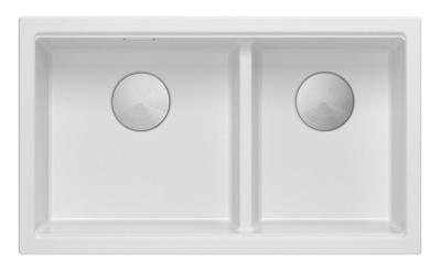 Quadri Newport II Doppeltes Weißes Granit Aufbauspüle 76x45 cm mit Edelstahlstöpsel 1208971368