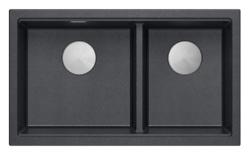 Quadri Newport II Doppelte Anthrazit Granit Aufbau Spüle 76x45 cm mit Edelstahl Stopfen 1208971369