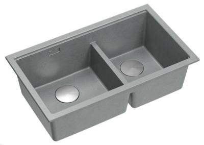 Quadri Newport II Doppelte Graue Granit Aufbau Spüle 76x45 cm mit Edelstahl Stopfen 1208971370