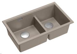 Quadri Newport II Doppelte Taupe Granit Aufbauspüle 76x45 cm mit Edelstahlstopfen 1208971372