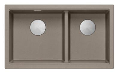 Quadri Newport II Doppelte Taupe Granit Aufbauspüle 76x45 cm mit Edelstahlstopfen 1208971372