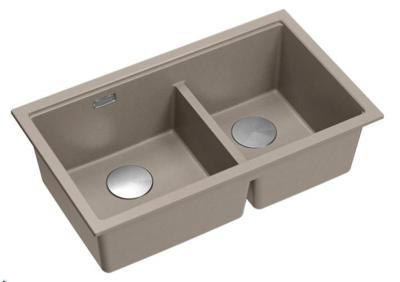 Quadri Newport II Doppelte Taupe Granit Aufbauspüle 76x45 cm mit Edelstahlstopfen 1208971372