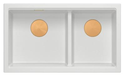 Quadri Newport II Doppelte Weiße Granit Unterbau Spüle 702 x 390 mm mit Kupfer Plug 1208971373