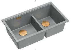 Quadri Newport II Doppelte Graue Granit Unterbau Spüle 702 x 390 mm mit Kupferstöpsel 1208971375