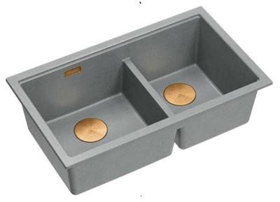 Quadri Newport II Doppelte Graue Granit Unterbau Spüle 702 x 390 mm mit Kupferstöpsel 1208971375
