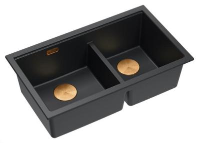 Quadri Newport II Doppelte Schwarze Granit Unterbau Spüle 702 x 390 mm mit Kupferstopfen 1208971376