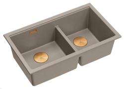 Quadri Newport II Doppelte Taupe Granit Unterbau Spüle 702 x 390 mm mit Kupferstopfen 1208971377