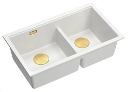 Quadri Newport II Doppelte Weiße Granit Unterbau Spüle 702 x 390 mm mit goldenem Stecker 1208971378
