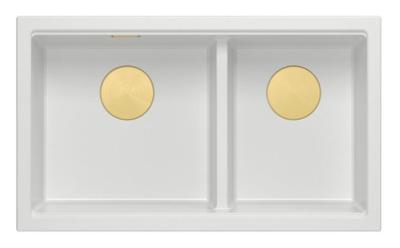 Quadri Newport II Doppelte Weiße Granit Unterbau Spüle 702 x 390 mm mit goldenem Stecker 1208971378