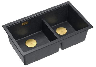 Quadri Newport II Doppelte Anthrazit Granit Unterbau Spüle 702 x 390 mm mit goldenem Stopfen 1208971379