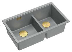 Quadri Newport II Doppelte Graue Granit Unterbau Spüle 702 x 390 mm mit goldenem Stopfen 1208971380