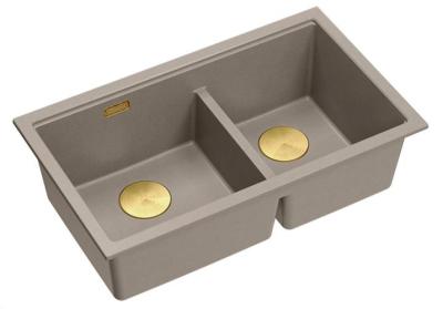 Quadri Newport II Doppelte Taupe Granit Unterbau Spüle 702 x 390 mm mit goldenem Plug 1208971382