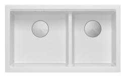 Quadri Newport II Doppelte Weiße Granit Unterbau Spüle 702 x 390 mm mit Edelstahl Stopfen 1208971383