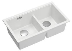 Quadri Newport II Doppelte Weiße Granit Unterbau Spüle 702 x 390 mm mit Edelstahl Stopfen 1208971383