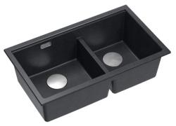 Quadri Newport II Doppelte Anthrazit Granit Unterbau Spüle 702 x 390 mm mit Edelstahl Stopfen 1208971384
