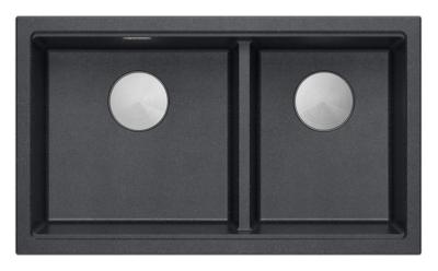Quadri Newport II Doppelte Anthrazit Granit Unterbau Spüle 702 x 390 mm mit Edelstahl Stopfen 1208971384