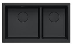 Quadri Newport II Doppelte Schwarze Granit Unterbau Spüle 702 x 390 mm mit schwarzem Stopfen 1208971386