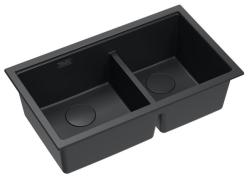 Quadri Newport II Doppelte Schwarze Granit Unterbau Spüle 702 x 390 mm mit schwarzem Stopfen 1208971386