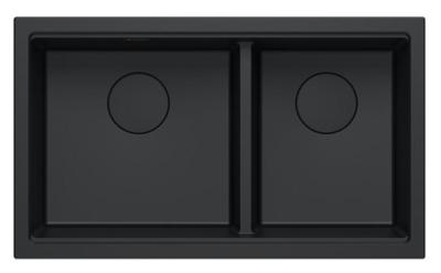 Quadri Newport II Doppelte Schwarze Granit Unterbau Spüle 702 x 390 mm mit schwarzem Stopfen 1208971386