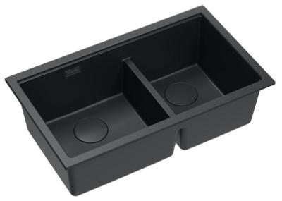 Quadri Newport II Doppelte Schwarze Granit Unterbau Spüle 702 x 390 mm mit schwarzem Stopfen 1208971386