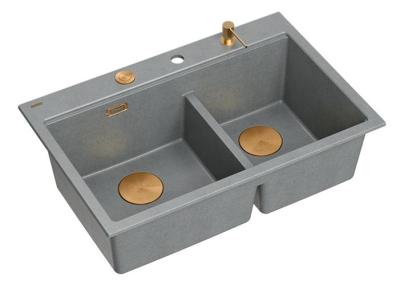 Quadri Hard Rock Doppelte Graue Granit Aufbau Spüle 76x50 cm mit Kupferstöpsel und Zubehör 1208971389