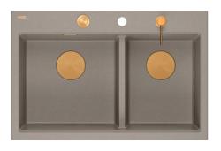 Quadri Hard Rock Doppelte Taupe Granit Aufbau Spüle 76x50 cm mit Kupferstöpsel und Zubehör 1208971391