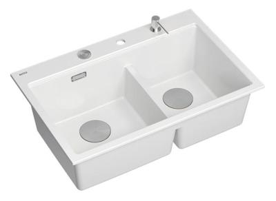 Quadri Hard Rock Doppelte Weiße Granit Aufbau Spüle 76x50 cm mit Edelstahl-Stecker und Zubehör 1208971398