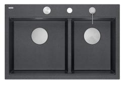Quadri Hard Rock Doppel Anthrazit Granit Aufbauwaschbecken 76x50 cm mit Edelstahlstöpsel und Zubehör 1208971399